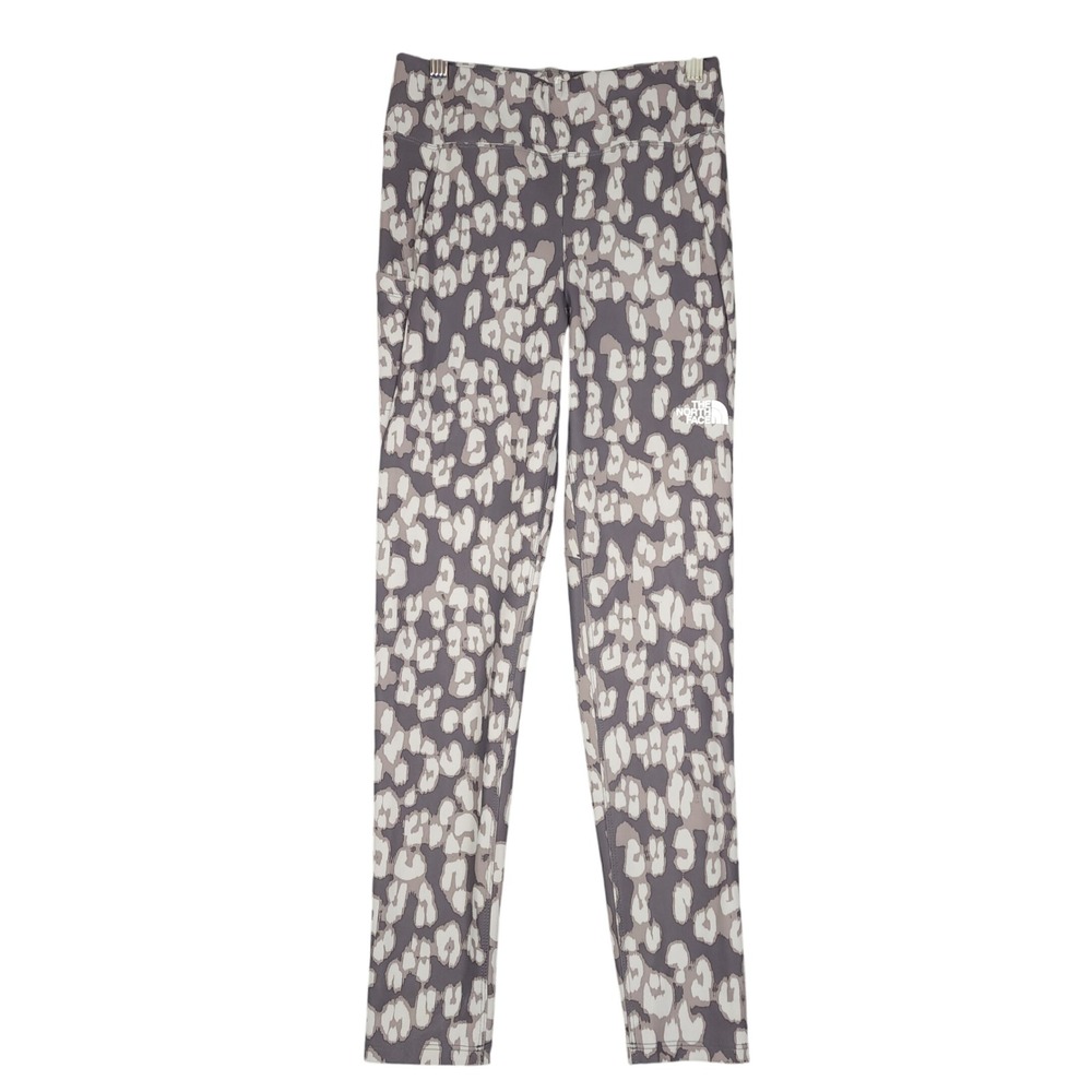The North Face Girls Leopard Print FlashDry Leggings Size L 14 16 Gray